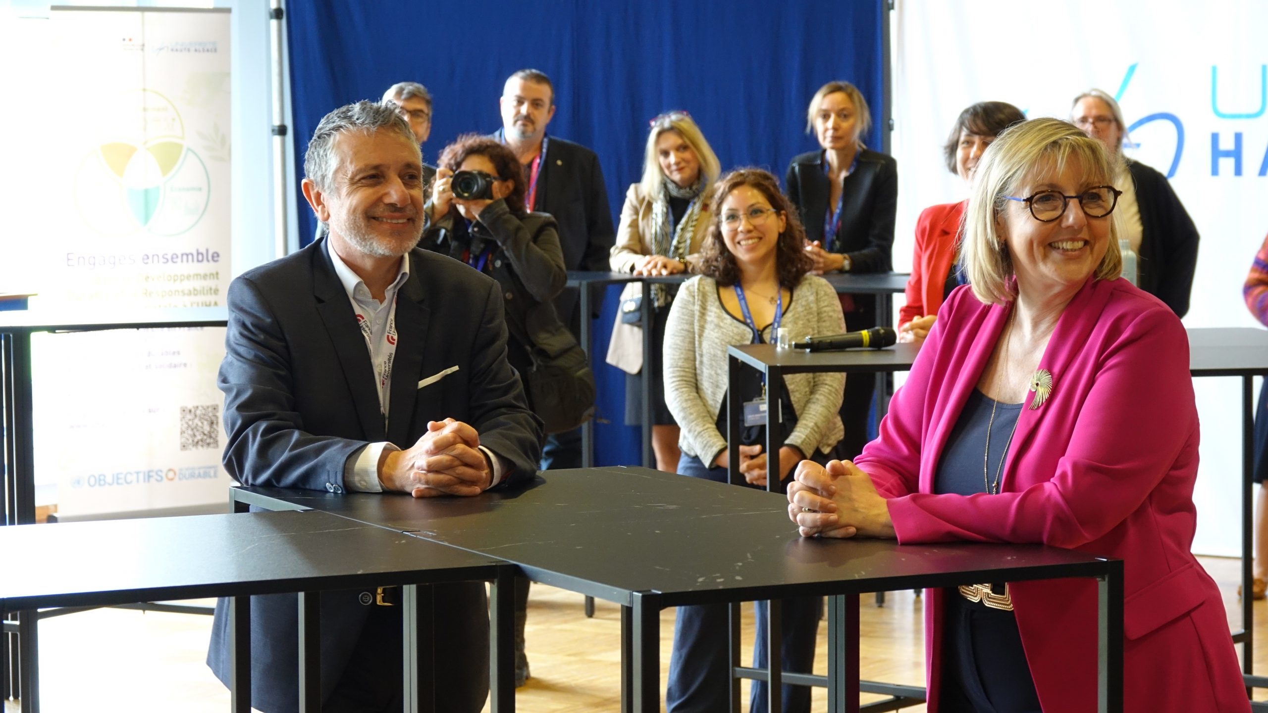 La Ministre Retailleau en visite à l'Université de Haute-Alsace avec son Président M. Muller.
